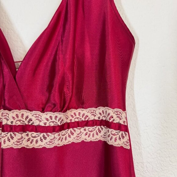 Vintage Red Satin Nightgown Slip Dress Lace Trim Medium - Picture 5 of 8